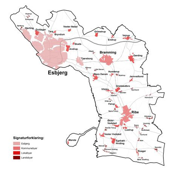 Kort over Esbjerg Kommune.